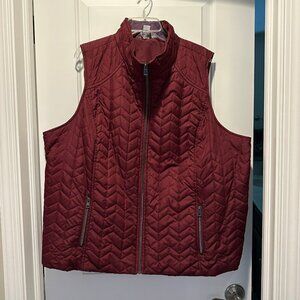 CJ Banks 3X Burgundy Quilted Full Zip Front Puffer Vest